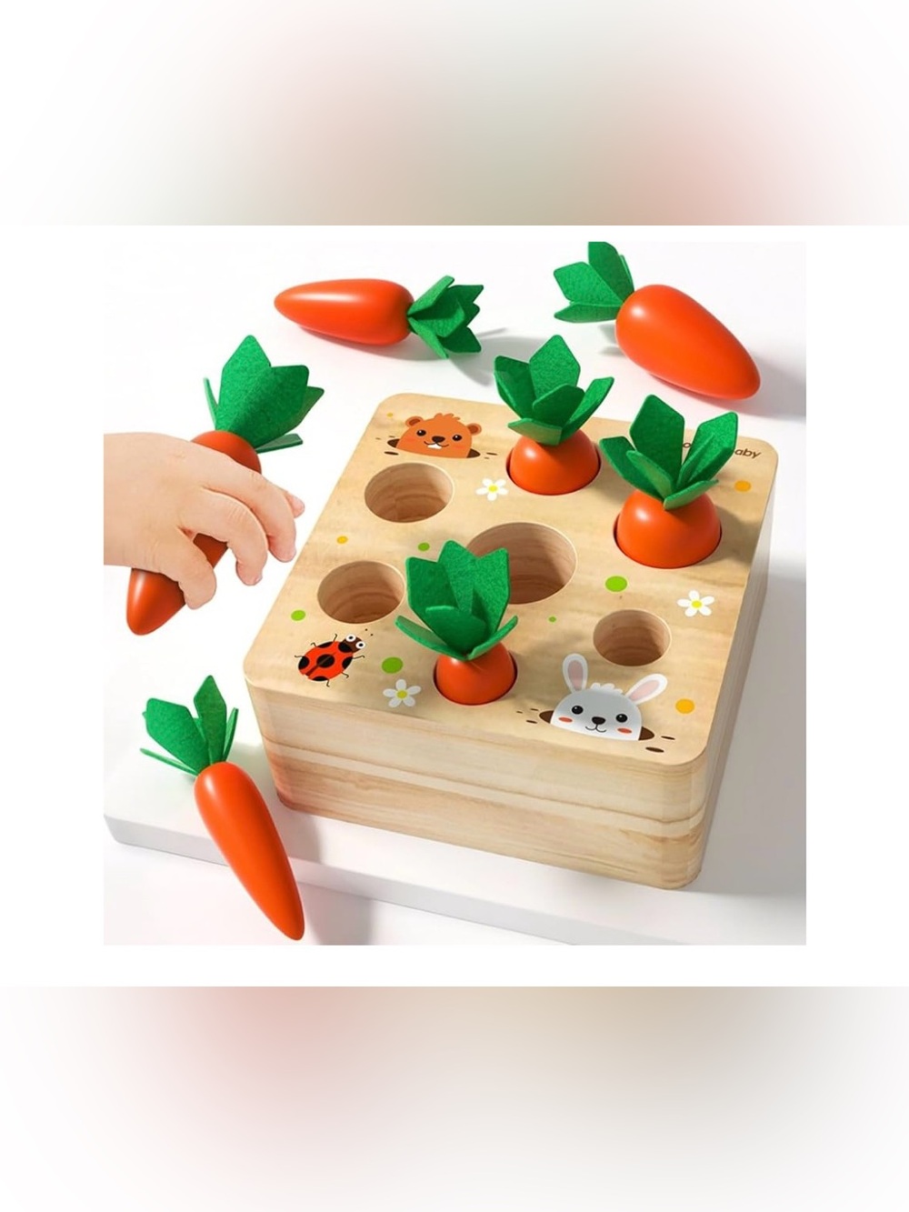 Montessori Wooden Carrot Harvest Toy for Toddlers 1-3, Shape Sorter